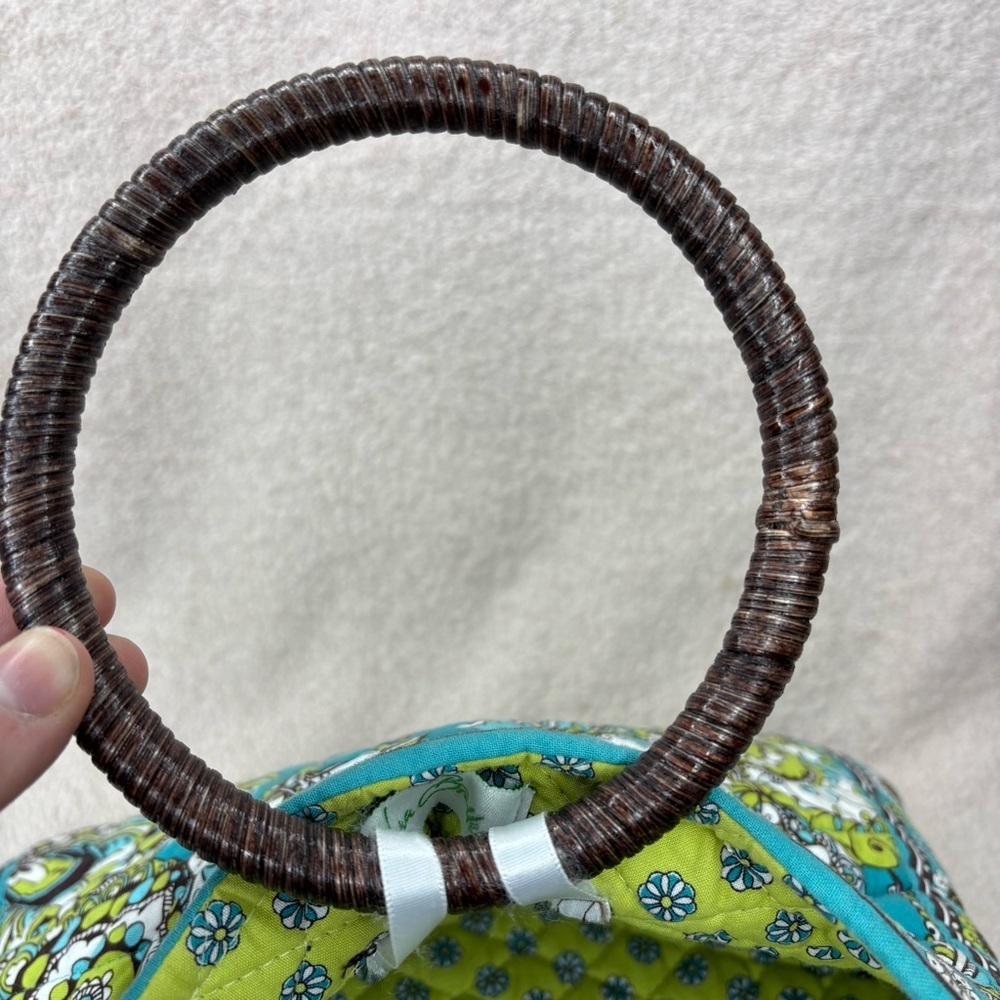Vera Bradley Quilted Purse Wrapped Wooden Handle Green/Blue/Brown Resort Casual - Picture 8 of 13